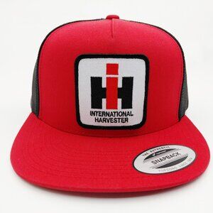 International Harvester Patch Black And Red Yupoong Mesh Snap Back Hat Cap